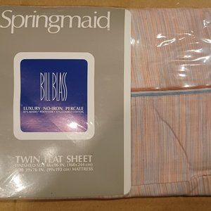 Vintage Bill Blass Springmaid Striped Twin Flat Sheet NEW No-Iron Percale